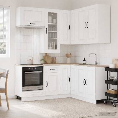 vidaXL Кухненски единица KALMAR 8 pcs Бял гланц Инженерна дървесина (3438385)