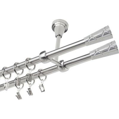 OK-GarnýžeCZ Garnýž kovová dvouřadá 19mm Trapezium double nerez 350 cm do stropu / kroužky s žabkou
