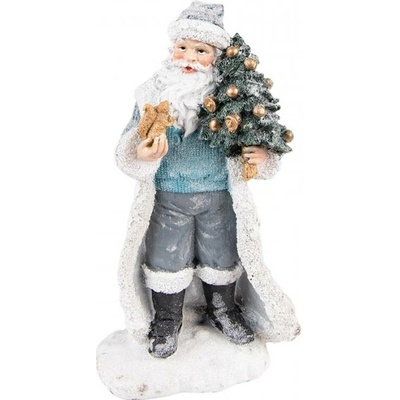 Šedo-modrá dekorace Santa s vánočním stromečkem – 11x9x21 cm