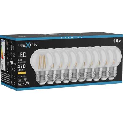 Mexen Vintis 10x LED филамент крушка E27, G45, 4W, Топло - 2700K, 470 lm, прозрачно (L156-E27-0427-00x10)