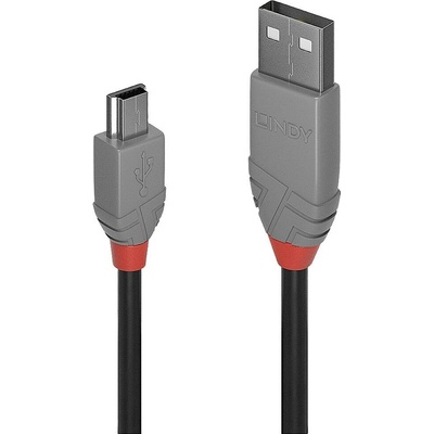 Lindy 36722 USB 2.0 USB-A zástrčka, USB Mini-B zástrčka 1m černý sivý