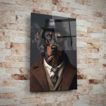 Art gift Стъклено арт пано с доберман в костюм и пура