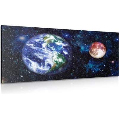 Obraz planeta Země a červený Měsíc - 120x60
