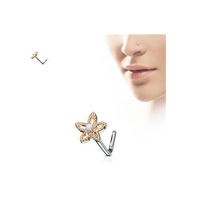 Šperky4U zlacený piercing do nosu kytička opál N0085-RD
