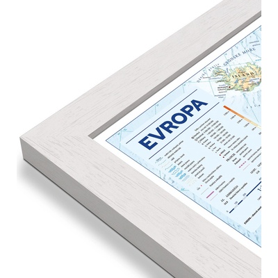 Excart Maps Evropa - nástěnná obecně zeměpisná mapa (ČESKY) 140 x 98 cm Varianta: mapa v dřevěném rámu, Provedení: Pegi bílý