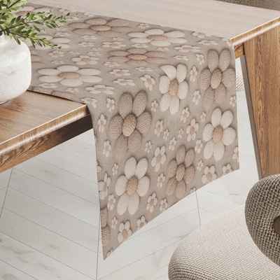 Biante Dekorační běhoun Terra TRA-005 Pletené kytičky na šedobéžovém 35x160 cm