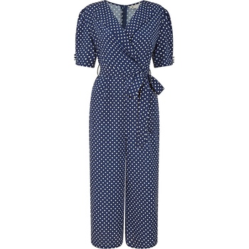 Yumi Women's Navy Spot Print Retro Culotte Jumpsuit - Navy