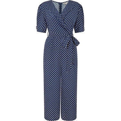 Yumi Women's Navy Spot Print Retro Culotte Jumpsuit - Navy