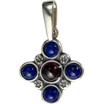 Drakkaria Praga středověký stříbrný přívěsek s granátem a lapis lazuli P44150