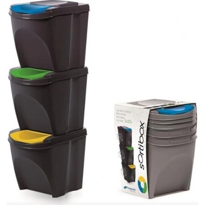Sortibox Odpadkový kôš na triedenie odpadu, 3 x 25 l XL, čierne