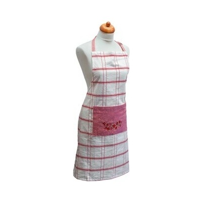 Arome Home Kuchyňská zástěra Červené káro výšivka Máky – Zboží Mobilmania