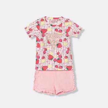 Guess Комплект тениска плодове и розови къси панталони за бебе момиче Guess