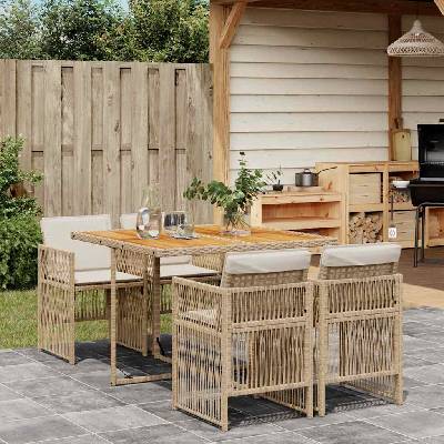 vidaXL Градински комплект с възглавници, 5 части, бежов полиратан (3210904)