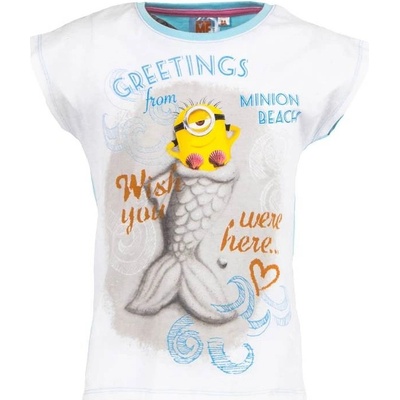 Sun City dětské tričko Mimoni Greetings bavlna bílo-tyrkysové
