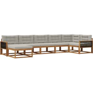 vidaXL Комплект дивани за открито 7 бр. Натурално и светлосиво (3382744)