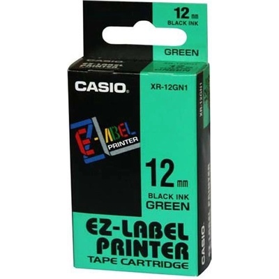 Páska do tiskárny štítků Casio XR-12GN1 12mm černý tisk/zelený podklad