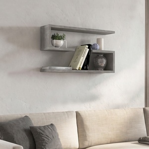 TopMebel Jenika TopMebel меламинови 2 броя стенни рафтове в цвят бетонно сиво 60x14, 5x18cm