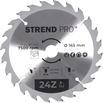 Kotúč Strend Pro TCT 165x2.2x20/16 mm 24T, na drevo, pílový, SK plátky