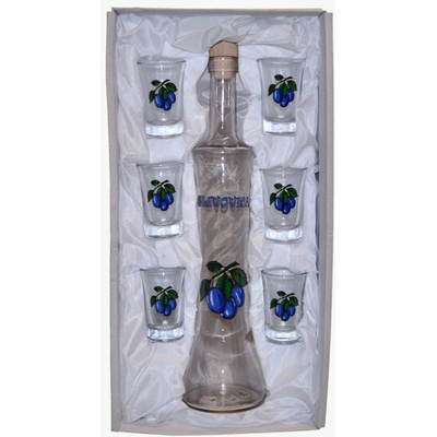 Fľaša na alkohol so štamperlíkmi - slivovica