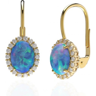 Couple Půvabné náušnice Ophelia II se zirkony a syntetickými modrými opály žluté zlato 1130869-0-0-49