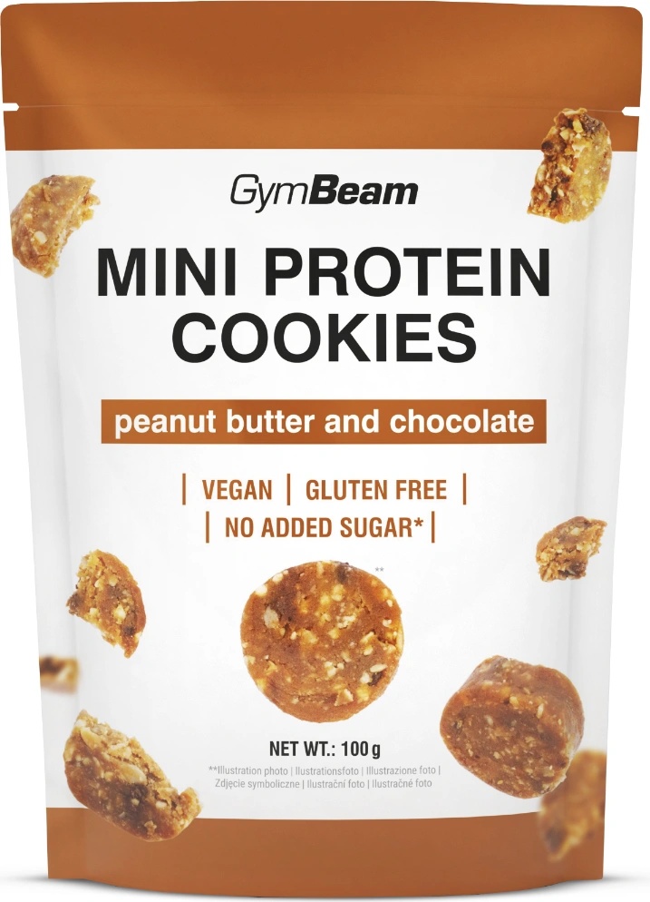 GymBeam Мини протеинови бисквити 100 g фъстъчено масло с шоколад
