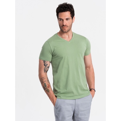 Ombre Clothing Класическа мъжка тениска BASIC с V-образно деколте от памук - зелена V11 OM-TSBS-0145 Ombre Clothing Ombre Clothing | Zelen | МЪЖЕ | 3XL