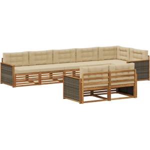 vidaXL Комплект дивани за открито 8 бр. Натурален и Бежов (3383501)
