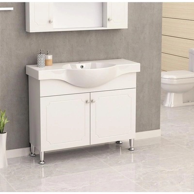 Inter Ceramic Долен шкаф за баня ICP 10080 "АЙВЪН" Inter Ceramic, PVC, бял, с две врати, с умивалник, 102.5x85x48см (10080)