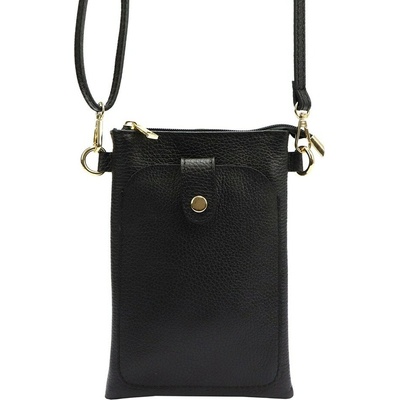 Dvouoddílová malá černá kožená crossbody kabelka pouzdro na mobil Luka no. 070