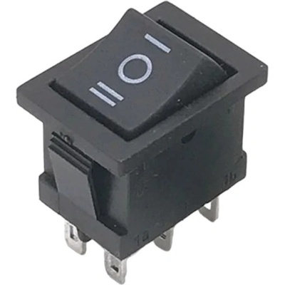 Kolískový vypínač obdĺžnikový KCD1, ON-OFF-ON, čierny 250V/6A, 6-pin
