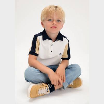 MAYORAL Поло тениска къс ръкав комбинирана Крем-лешник за мини момче Mayoral