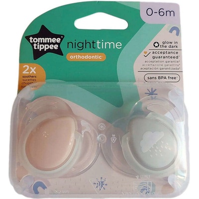 Tommee Tippee cumlík symetrický silikón Night 2 ks ružová/modra