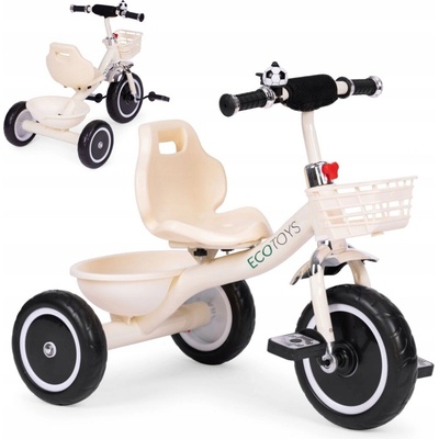 ECOTOYS Trójkolesová cýkliška protišmýkové ručky zvoncék košík bežová