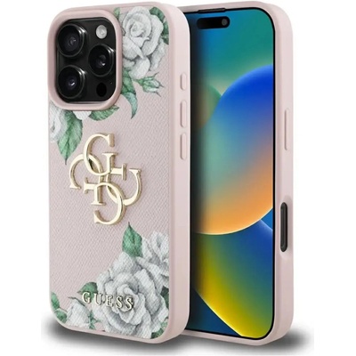GUESS Калъф Guess Grained Roses Big 4G logo iPhone 16 Pro - розов