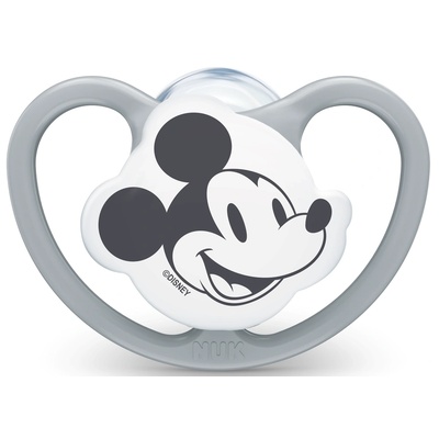 Nuk Силиконова залъгалка Nuk - Space Mickey, 0-6 m, сива, с кутийка (10730716)