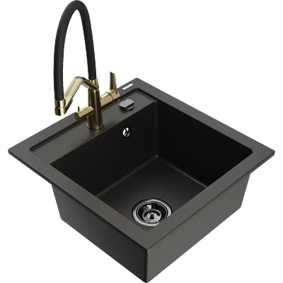Mexen Vito гранитна мивка с 1 отделение с кухненски смесител Duo, черен/златен металик - 6503-75-671701-57-B (6503-75-671701-57-B)