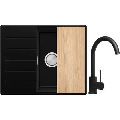 Твоят Стил Черна кухненска мивка от гранит Копенхаген 620х500 + Смесител