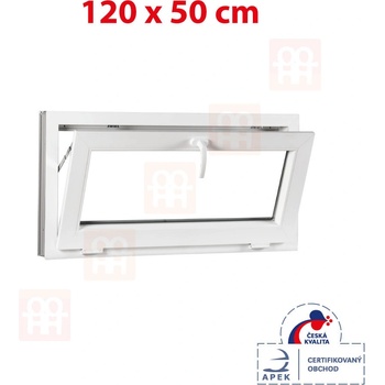 OKNA-HNED.SK Plastové okno 120x50 cm (1200x500 mm) biele sklopné pivničné