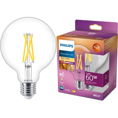 Philips Globe E27 G93 LED žárovka 5.9W = 60W 806 lm 2700 teplá bílá Filament Stmívatelné