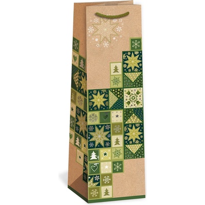 ARGUS Darčeková papierová taška NATUR na víno (11 x 36 cm) - Patchwork hviezdy 08340068