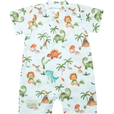 ESITO Letný overal pre bábätko mušelín Dino baby biely