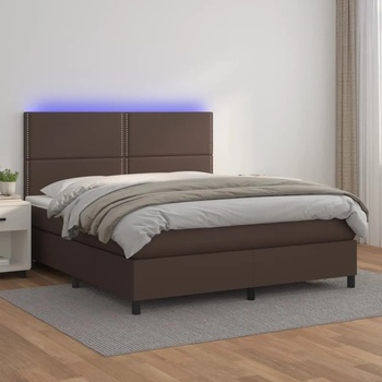 vidaXL Боксспринг легло с матрак LED кафяво 140x200 см изкуствена кожа (3135888)