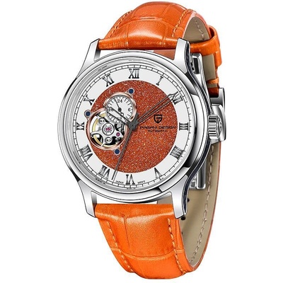 Pagani Мъжки часовник Pagani Design Evolue, Автоматичен, Естествена кожа, Скелетон, Оранжев (PD-YS015-GREEN)