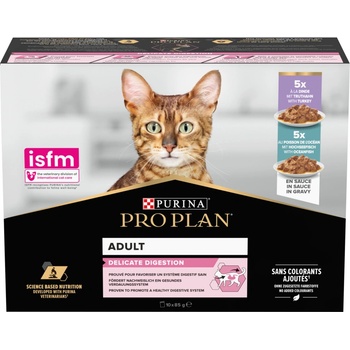 PRO PLAN PRO PLAN Delicate Digestion - Мокра храна за котки с пуйка и океанска риба в сос, 10 x 85 г