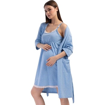 Комплект халат и нощница за бременни в син меланж