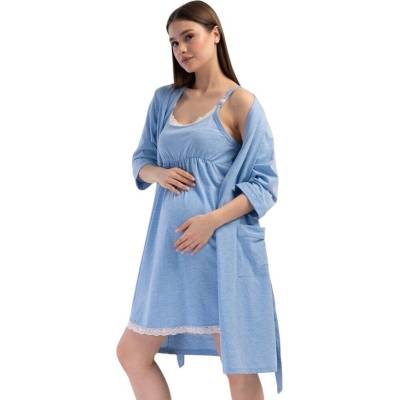 Комплект халат и нощница за бременни в син меланж