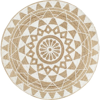 vidaXL Ръчно тъкан килим от юта, бял принт, 90 см (133695)