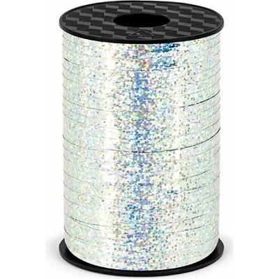 PartyDeco Stuha na Balonek strieborná holografická 225 m