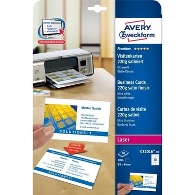 avery zweckform Vizitky, 85x54mm, Avery, A4, saténová úprava ultra biele, 220g