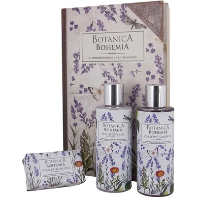 Bohemia Gifts Botanica Levanduľa sprchový gél 200 + šampón na vlasy 200 ml + toaletné mydlo 100 g kniha darčeková sada